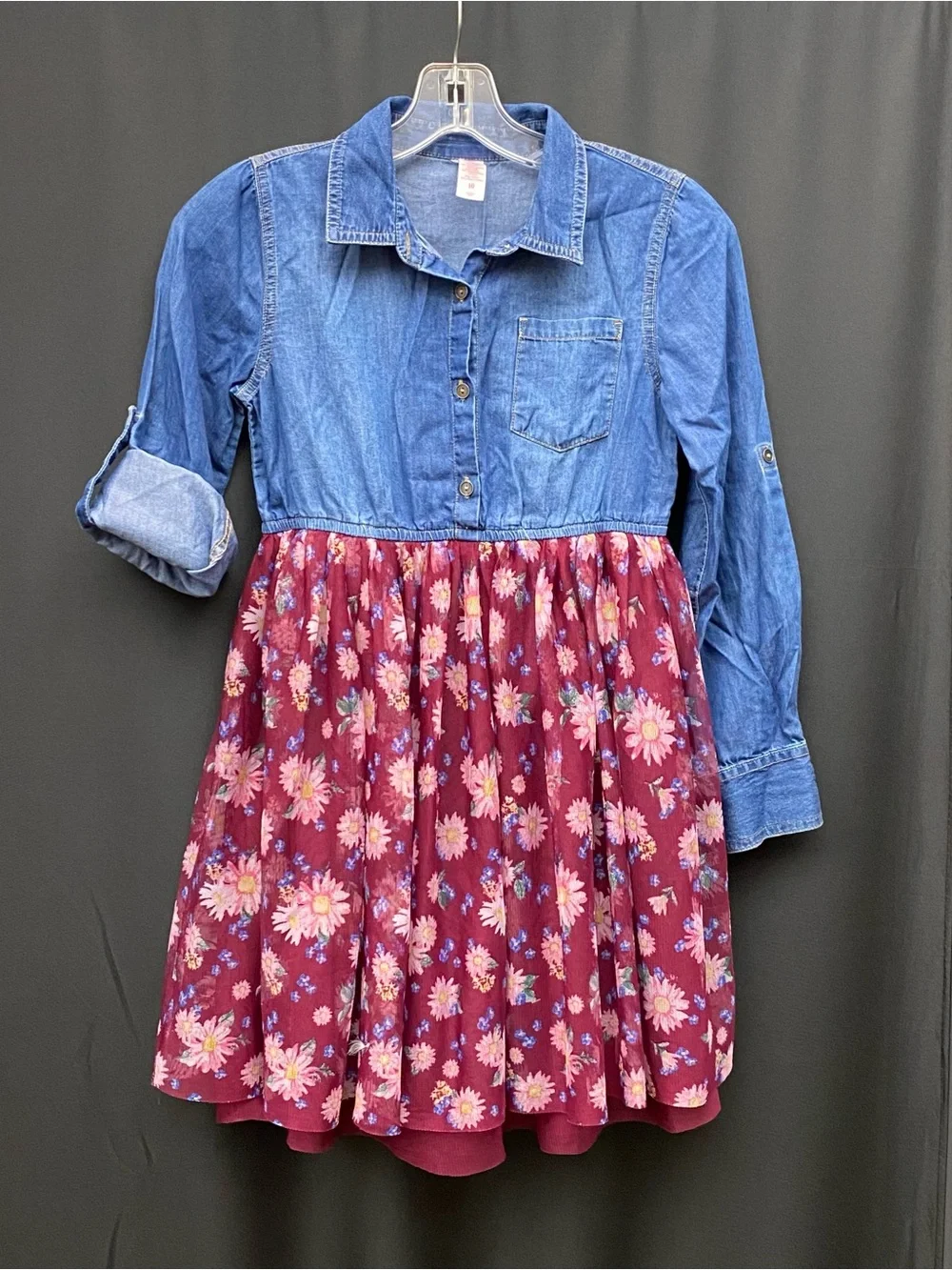 Justice Girls Denim & Floral Tulle Convertible Shirt Dress Size 10